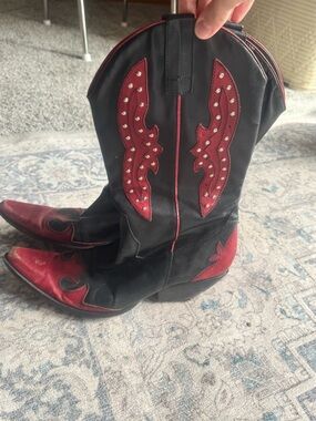 BCBGirls Black and Red Western-Inspired Ankle Boots